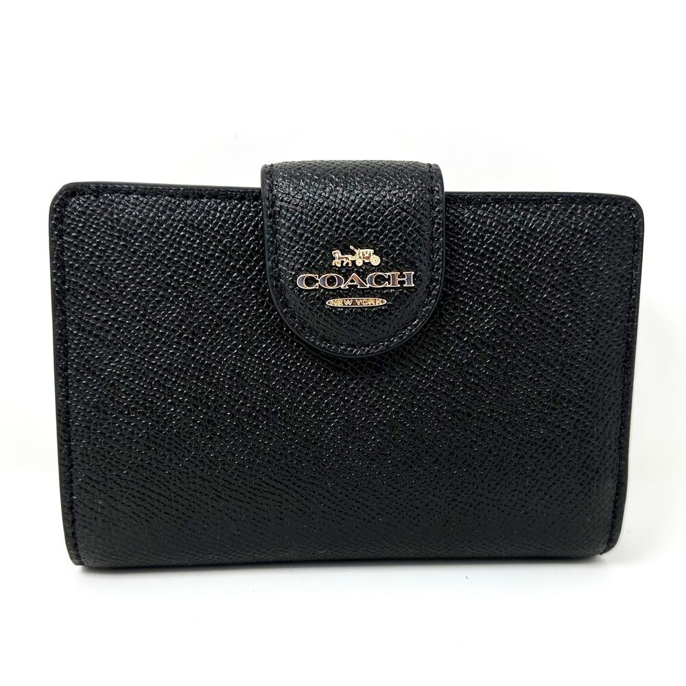 Coach Medium Corner Zip Wallet in Black Leather 6390